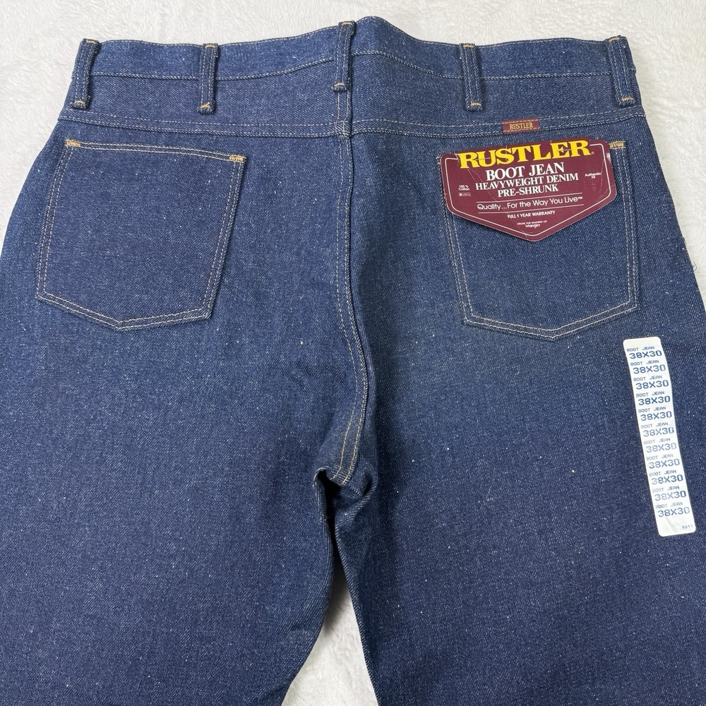 Vintage Rustler Wrangler Boot Cut Jeans 38x30 Pre Shrunk Heavyweight USA NWT